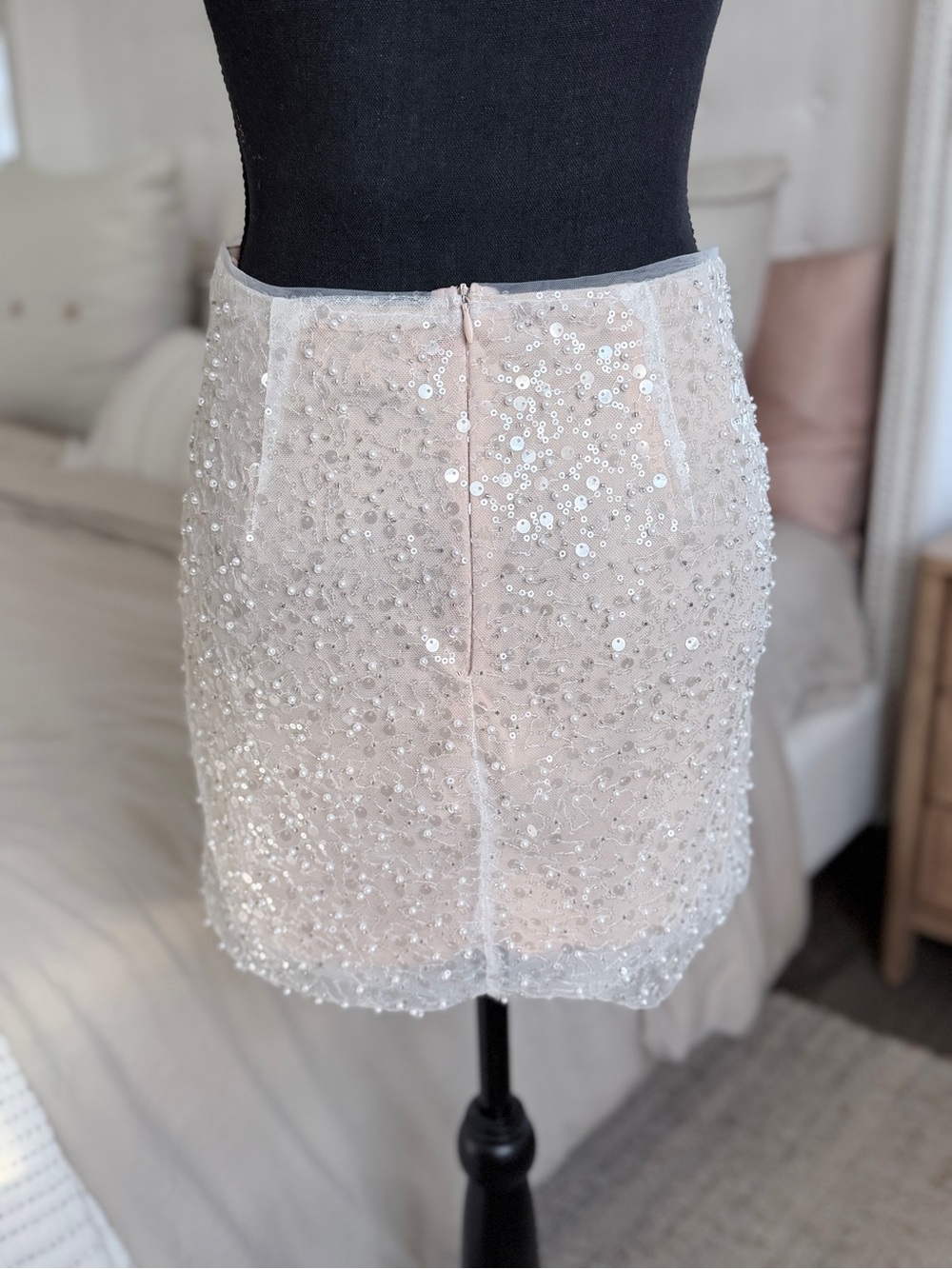 Lucy Paris Sequin Mini Skirt in Light Blush - Picture 2 of 4